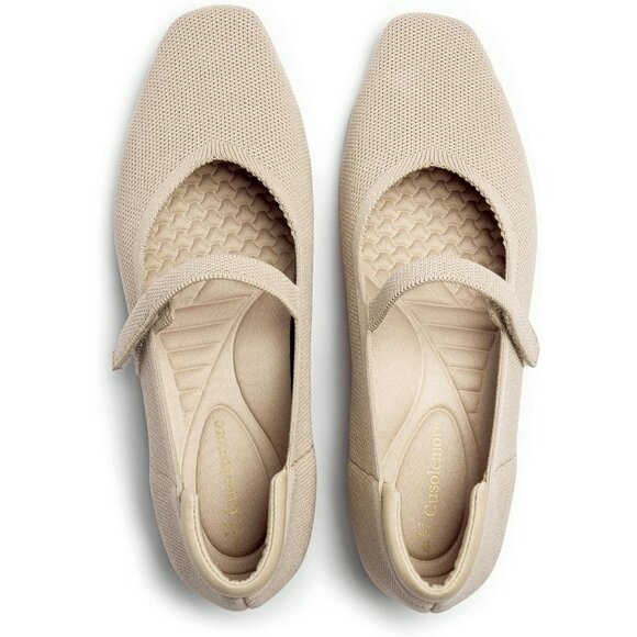 Women Nude Knit Square Toe Arch Support and Concealed Low Wedge Ballet Flats - Picture 2 of 8